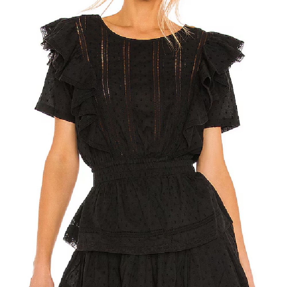 LoveShackFancy Black Eyelet Ruffle Mini Dress - Picture 10 of 14